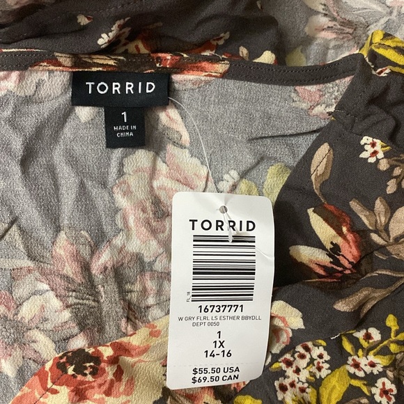 Torrid Babydoll Rayon Crepe Top 1X Gray Floral NWT - Picture 5 of 5